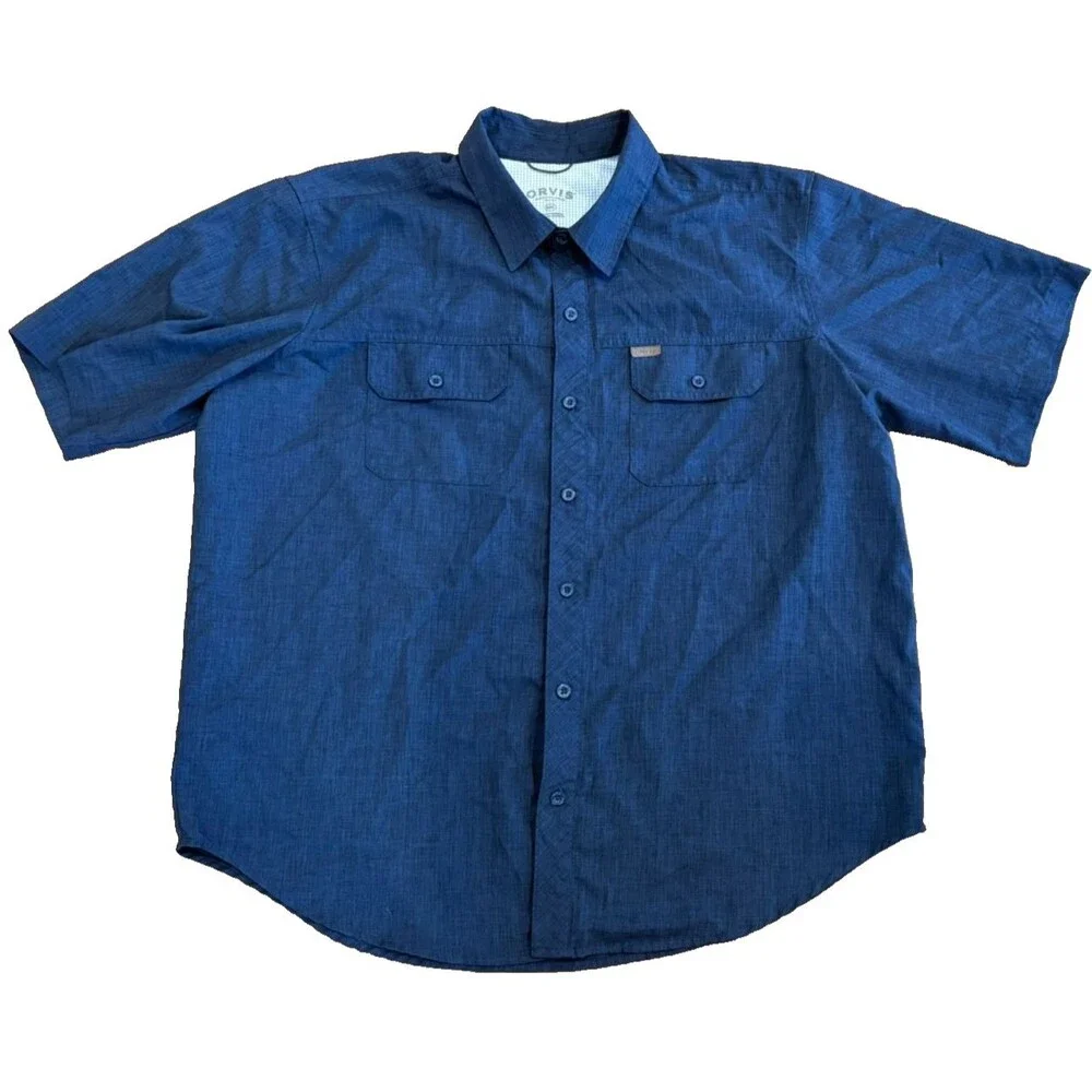 Orvis Shirt Mens Size XXL Navy Blue Classic Collection Short Sleeve Tech Fishing - Picture 1 of 10